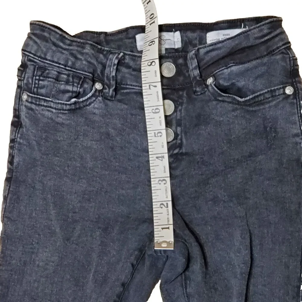 Jessica Simpson Girls Sz 10 Mid-Rise Emma Destructed Skinny Jeans Black Wash